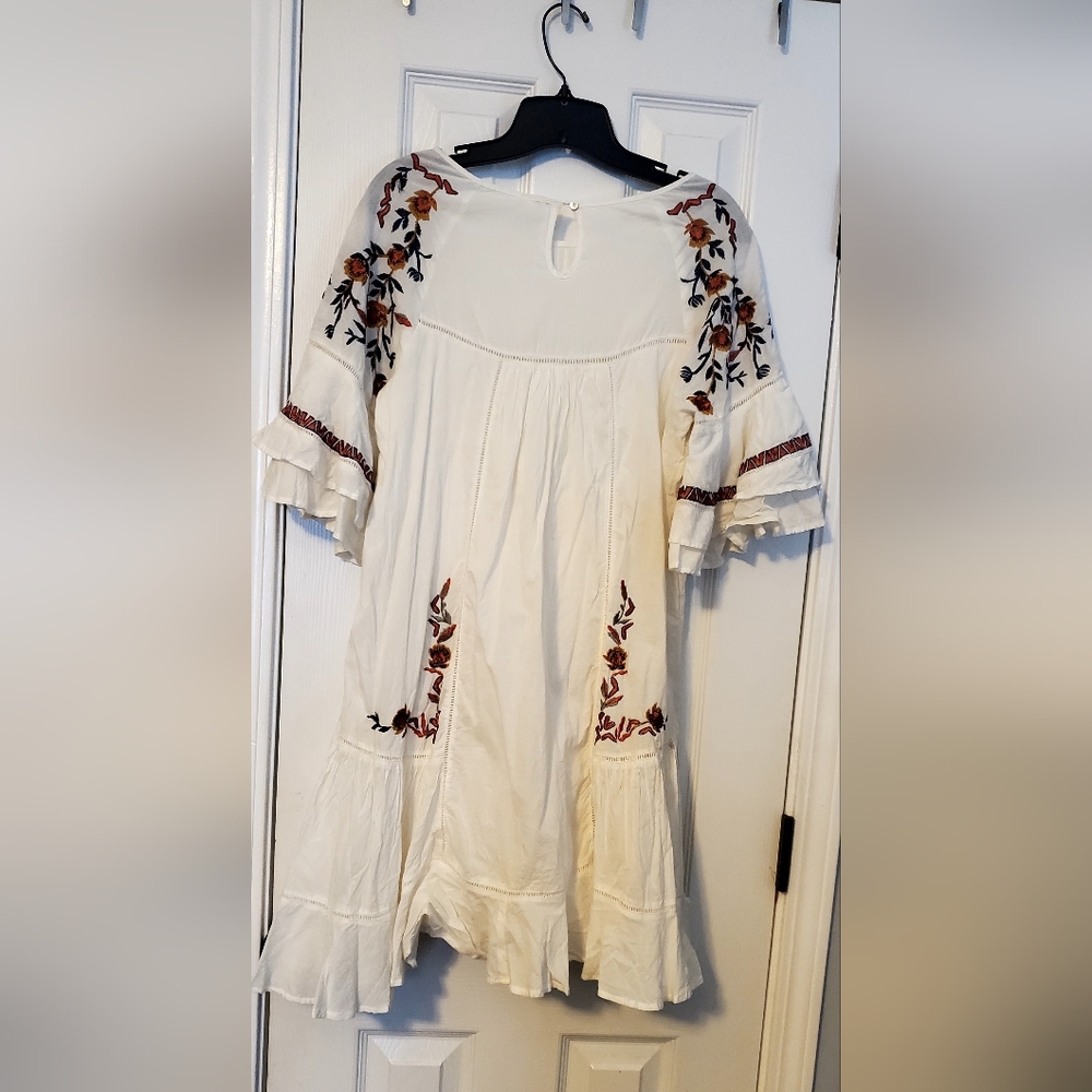 Free People Cream Dress with Floral Embroidery